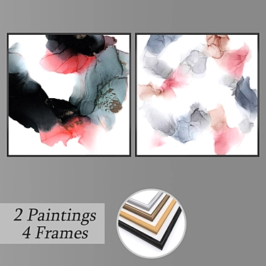 Art Gallery Set: 2 Paintings, 4 Frame Options 3D model image 1 