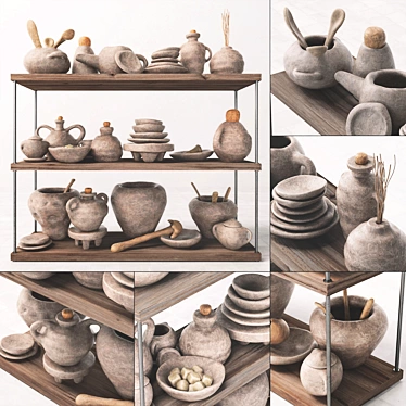 Sleek Clay Dishes Rack 3D model image 1 