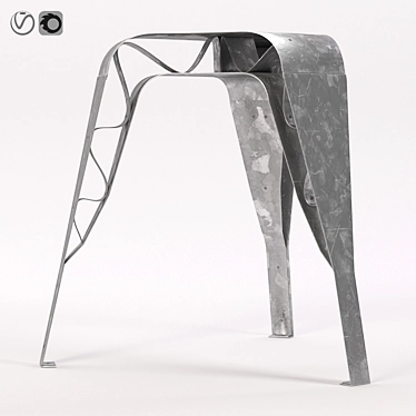 Galvanized Metal Stool: Stylish and Versatile 3D model image 1 