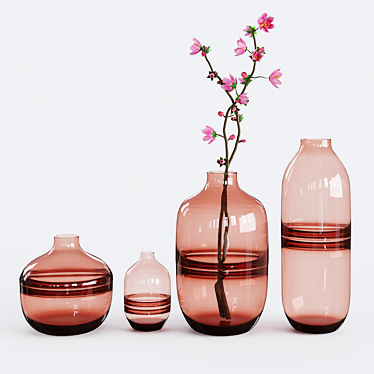 Elegant Glass Vases with Blossoms 3D model image 1 