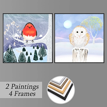 Modern Wall Art Set with Frames 3D model image 1 