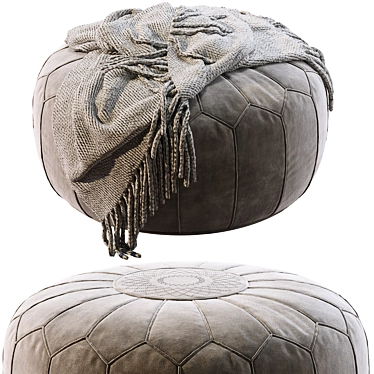 Hand-Tooled Moroccan Pouf: Vintage Round Beauty 3D model image 1 