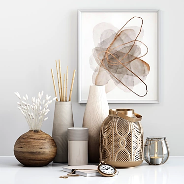 Elegant Decor Set with Vases, Dried Flowers, and Clocks 3D model image 1 