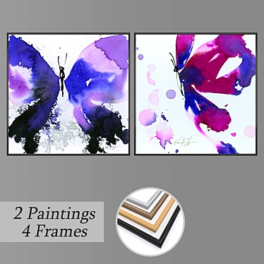 Elegant Wall Paintings Set 3D model image 1 