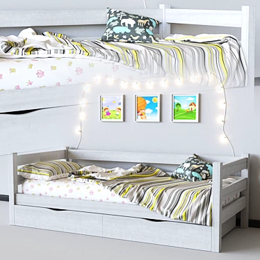 Sunshine Children's Bed with Back Guard and Drawers 3D model image 1 