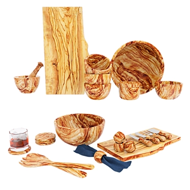 Modern Rustic Olive Wood Serveware 3D model image 1 