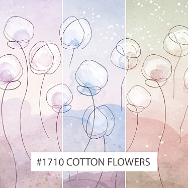 Title: Aqua Bouquet | Cotton Flowers Wallpaper 3D model image 1 