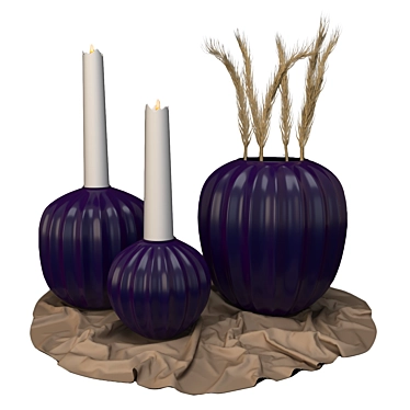 Elegant Vase Trio with Pampass Plant 3D model image 1 
