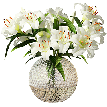 Elegant Lily Trio in Mottled Vase 3D model image 1 