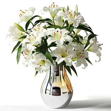 Elegant Lily Bouquet in Metal Vase 3D model image 1 