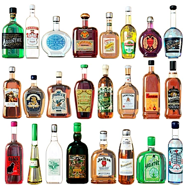 Strong Spirits Collection - 24 Unique Bottles 3D model image 1 