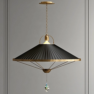 Sunshine Pendant Lamp: Crystal Drop, Antique Brass 3D model image 1 