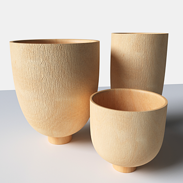 Sato Wooden Vases - Handcrafted Elegance 3D model image 1 