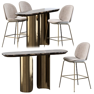 Elegant Gabriel Oval Table & Gubi Beetle Stool 3D model image 1 