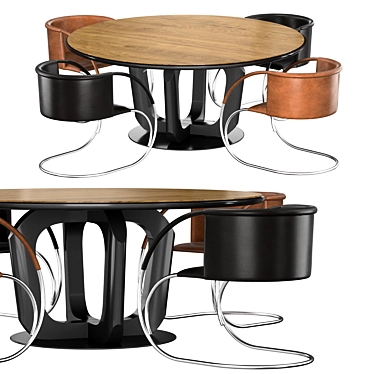 Scandinavian Leather Dining Set 3D model image 1 