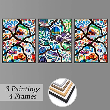 3-Piece Wall Paintings Set with Multiple Frame Options 3D model image 1 