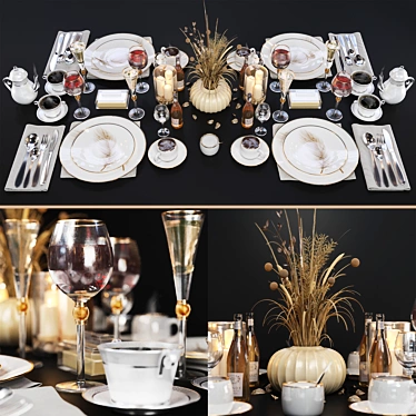 Elegant Dining: Luxury Table Setting 3D model image 1 