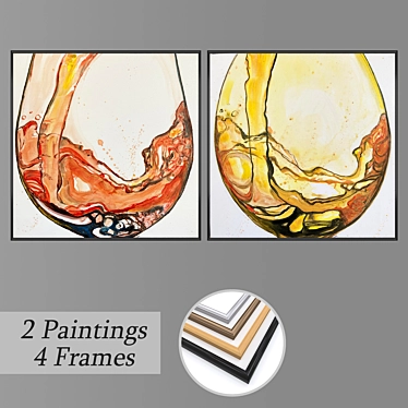 Artistic Set No. 1538: 2 Paintings & 4 Frame Options 3D model image 1 