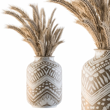 Hand-drawn Wheat Vase: Dried Plants 3D model image 1 