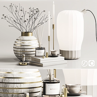 Modern Decor Set - Vase, Lamp, Cup, Candle, Books 3D model image 1 