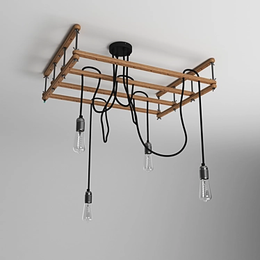 Rustic Wooden Frame Loft Lamp 3D model image 1 