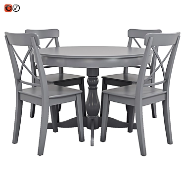 Modern Grey Table and Chair Set 3D model image 1 