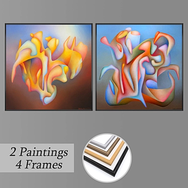 Modern Art Set: 2 Paintings, 4 Frame Options 3D model image 1 