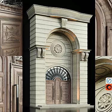 Luxury Stone Facade and Wood Door 3D model image 1 