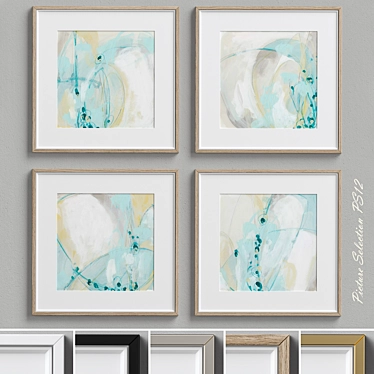 Coastal Turquoise Abstract Wall Art Set 3D model image 1 