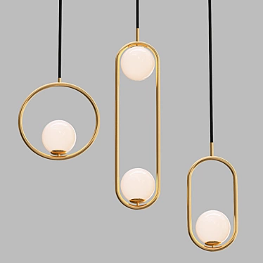 Elegant Double Gold Pendant Light 3D model image 1 