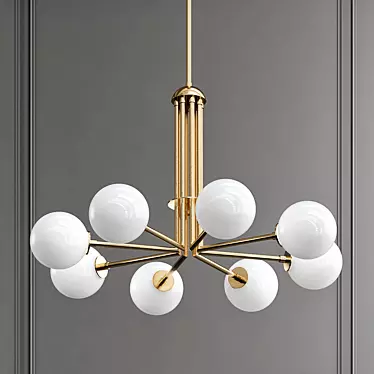 Brass & Blown Glass Contemporary Chandelier 3D model image 1 