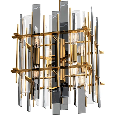 Mid-Century Italian Chandelier: Brass & Glass 3D model image 1 