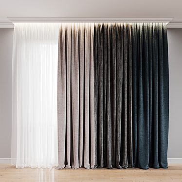 8-Color Curtain & Sheer Set 3D model image 1 