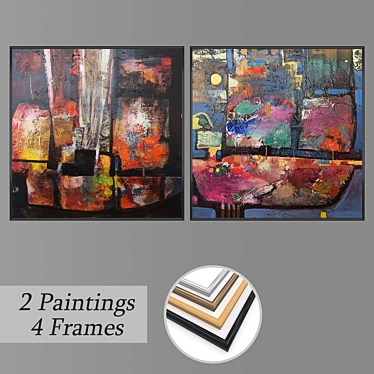 Artful Ensemble: Set of 2 Wall Paintings 3D model image 1 