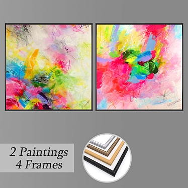 Artistic Wall Paintings Set with Frames 3D model image 1 