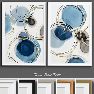 Abstract Blue and Gold Circles Framed Print 3D model image 1 