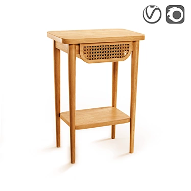 Retro Buisseau Bedside Table with Wicker Drawer 3D model image 1 