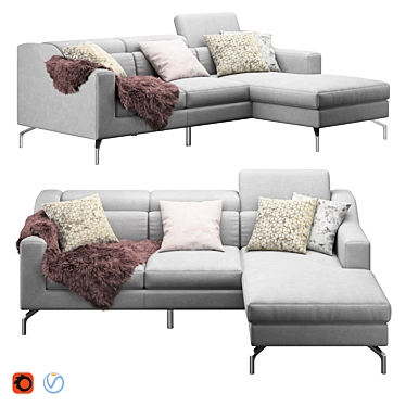 Stylish Corner Sofa in 2K Textures 3D model image 1 