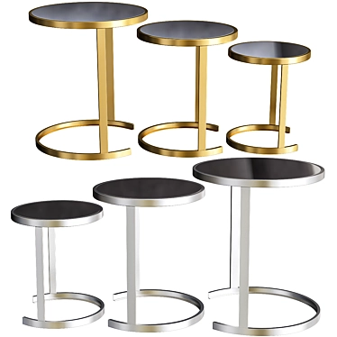 Modern Metal and Mirror Nesting Tables 3D model image 1 