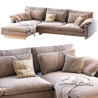 Harmony 2pc Chaise Sectional: Sleek & Spacious 3D model image 1 