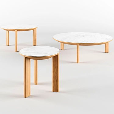 Minimalist Oak & Porcelain Coffee Tables 3D model image 1 