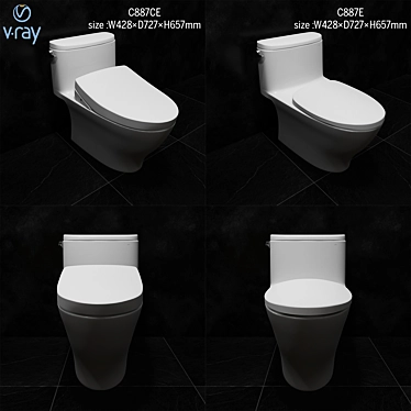 TOTO C887CE, C887E: One-Piece Tornado Toilet 3D model image 1 