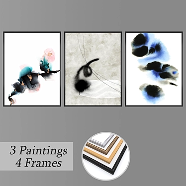 Versatile Set of Wall Paintings with Frames 3D model image 1 
