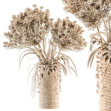 Wicker Basket Vase with Dry Plants 3D model image 1 