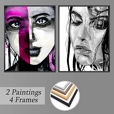 Abstract Art Set with Frames 3D model image 1 