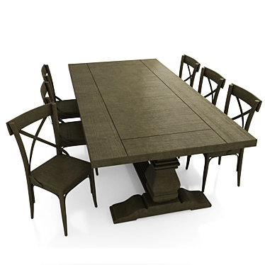 Rustic Wood Dining Table - Dark & Light Wood, Chairs Included 3D model image 1 