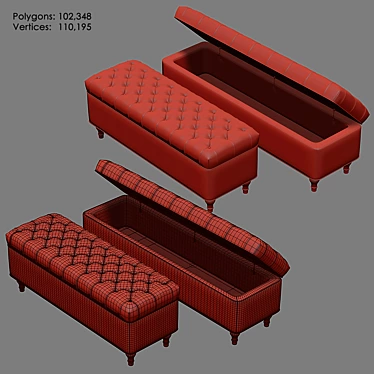 Velvet Tufted Storage Bench 3D model image 1 