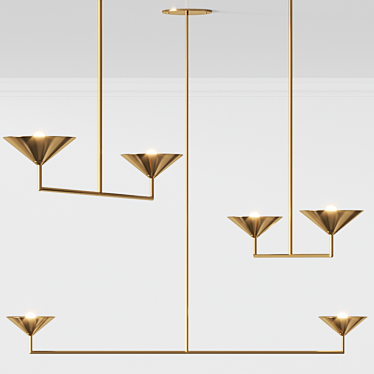 Pyramid Scheme Brass Pendant: Double Drop LED 3D model image 1 