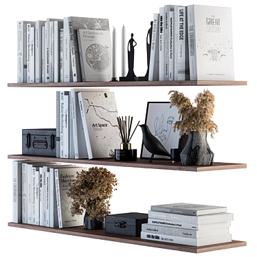 Elegant Shelf Decor: White Book & Dried Plants 3D model image 1 