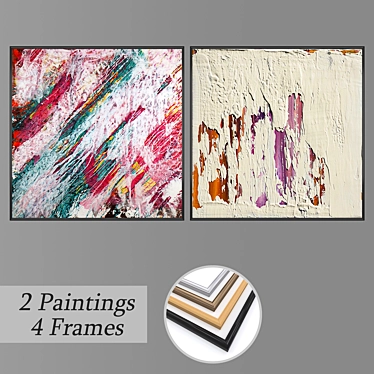 Modern Art Set: 2 Paintings, 4 Frame Options 3D model image 1 